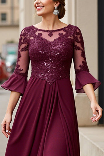 Cabernet A Line Chiffon Boat Neck Long Mother of the Bride Dress