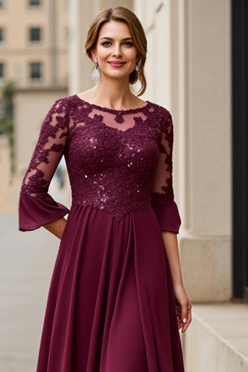 Cabernet A Line Chiffon Boat Neck Long Mother of the Bride Dress