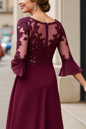 Cabernet A Line Chiffon Boat Neck Long Mother of the Bride Dress