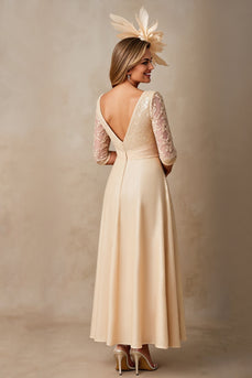 Champagne A Line Boat Neck Long Mother of the Bride Dress
