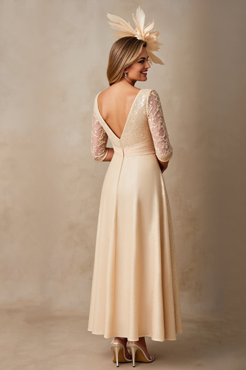 Load image into Gallery viewer, Champagne A Line Boat Neck Long Mother of the Bride Dress
