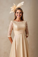 Load image into Gallery viewer, Champagne A Line Boat Neck Long Mother of the Bride Dress