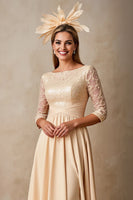 Load image into Gallery viewer, Champagne A Line Boat Neck Long Mother of the Bride Dress
