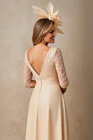 Load image into Gallery viewer, Champagne A Line Boat Neck Long Mother of the Bride Dress