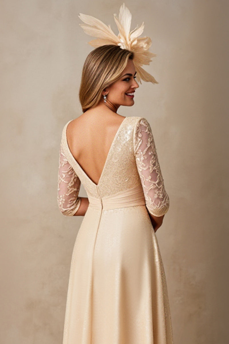 Load image into Gallery viewer, Champagne A Line Boat Neck Long Mother of the Bride Dress