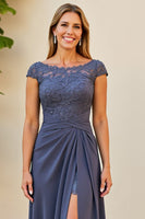 Load image into Gallery viewer, Twilight Ruched Boat Neck Long Mother of the Bride Dress with Slit