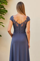 Load image into Gallery viewer, Twilight Ruched Boat Neck Long Mother of the Bride Dress with Slit