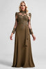 Load image into Gallery viewer, Olive Sheath Ruffled Long Sleeves Mother of the Bride Dress with Lace