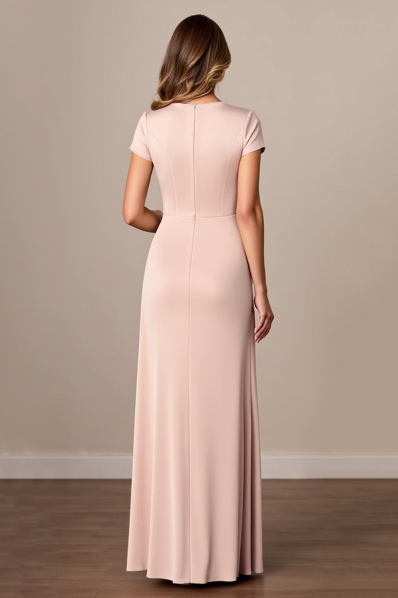 Load image into Gallery viewer, Apricot Sheath V-Neck Ruched Long Mother of the Bride Dress with Slit