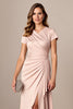 Load image into Gallery viewer, Apricot Sheath V-Neck Ruched Long Mother of the Bride Dress with Slit