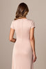 Load image into Gallery viewer, Apricot Sheath V-Neck Ruched Long Mother of the Bride Dress with Slit