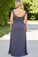 Load image into Gallery viewer, Plus Size Steel Grey Ruched Long Mother of the Bride Dress with Slit