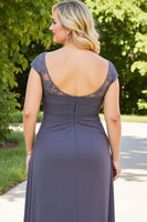 Load image into Gallery viewer, Plus Size Steel Grey Ruched Long Mother of the Bride Dress with Slit