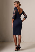 Load image into Gallery viewer, Navy Bodycon Lace Sleeves Midi Mother of the Bride Dress with Appliques
