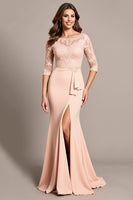 Load image into Gallery viewer, Blush Mermaid Appliqued Long Mother of the Bride Dress with Slit
