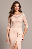 Load image into Gallery viewer, Blush Mermaid Appliqued Long Mother of the Bride Dress with Slit