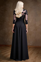 Load image into Gallery viewer, Black Illusion A Line Satin Long Mother of the Bride Dress