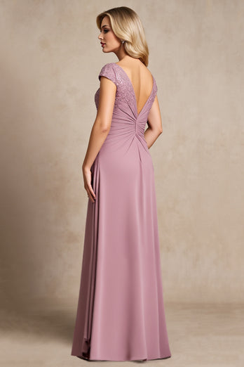 Vintage Mauve A Line Long Mother of Bride Dress with Appliques