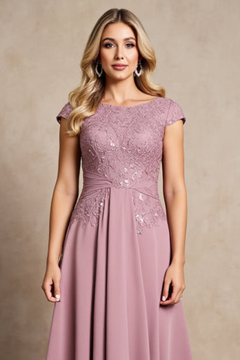 Vintage Mauve A Line Long Mother of Bride Dress with Appliques