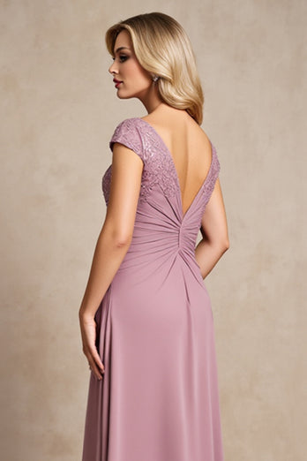 Vintage Mauve A Line Long Mother of Bride Dress with Appliques