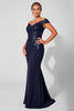 Load image into Gallery viewer, Sparkly Navy Off the Shoulder Mermaid Long Mother of the Bride Dress