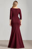 Load image into Gallery viewer, Burgundy Satin Boat Neck Ruched Long Mother of the Bride Dress with Slit