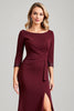 Load image into Gallery viewer, Burgundy Satin Boat Neck Ruched Long Mother of the Bride Dress with Slit