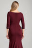 Load image into Gallery viewer, Burgundy Satin Boat Neck Ruched Long Mother of the Bride Dress with Slit