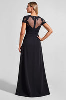 Load image into Gallery viewer, Black A Line Boat Neck Long Mother of the Bride Dress with Slit