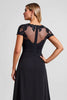 Load image into Gallery viewer, Black A Line Boat Neck Long Mother of the Bride Dress with Slit