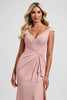 Load image into Gallery viewer, Blush Sheath V-Neck Ruched Long Mother of the Bride Dress with Slit