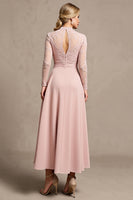 Load image into Gallery viewer, Candy Pink A Line Keyhole Long Sleeves Mother of Bride Dress with Lace