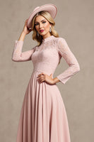 Load image into Gallery viewer, Candy Pink A Line Keyhole Long Sleeves Mother of Bride Dress with Lace