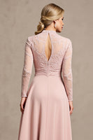 Load image into Gallery viewer, Candy Pink A Line Keyhole Long Sleeves Mother of Bride Dress with Lace