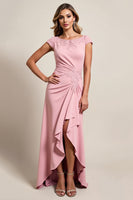 Load image into Gallery viewer, Blush Sheath Boat Neck Ruffled Long Mother of Bride Dress
