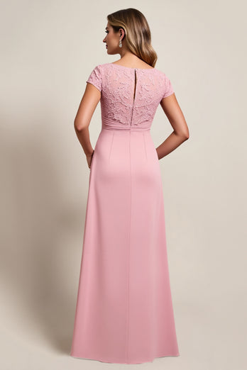 Blush Sheath Boat Neck Ruffled Long Mother of Bride Dress