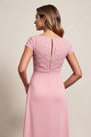Load image into Gallery viewer, Blush Sheath Boat Neck Ruffled Long Mother of Bride Dress