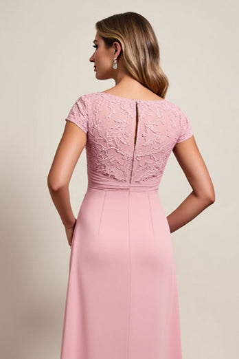 Blush Sheath Boat Neck Ruffled Long Mother of Bride Dress
