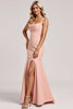 Load image into Gallery viewer, Blush Mermaid Spaghetti Straps Satin Long Bridesmaid Dress with Slit