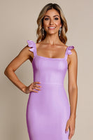 Load image into Gallery viewer, Lilac Sheath Satin Square Neck Long Bridesmaid Dress with Slit