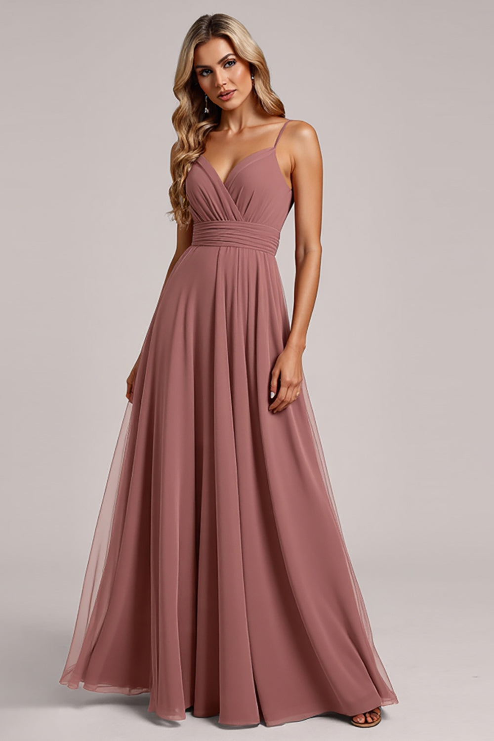 Vintage Mauve A Line Ruched Backless Long Bridesmaid Dress