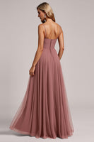 Load image into Gallery viewer, Vintage Mauve A Line Ruched Backless Long Bridesmaid Dress
