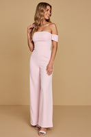 Load image into Gallery viewer, Simple Candy Pink Off the Shoulder Bridesmaid Jumpsuit
