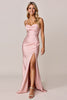 Load image into Gallery viewer, Blush Sheath Satin Spaghetti Straps Long Bridesmaid Dress with Slit