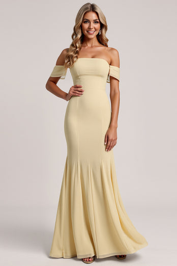 Daffodil Chiffon Off The Shoulder Mermaid Long Bridesmaid Dress