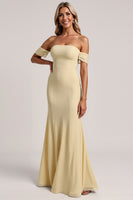 Load image into Gallery viewer, Daffodil Chiffon Off The Shoulder Mermaid Long Bridesmaid Dress