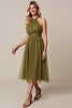 Load image into Gallery viewer, Olive A Line Pleated Halter Tulle Long Bridesmaid Dress