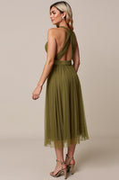 Load image into Gallery viewer, Olive A Line Pleated Halter Tulle Long Bridesmaid Dress