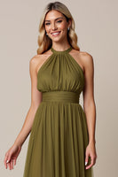 Load image into Gallery viewer, Olive A Line Pleated Halter Tulle Long Bridesmaid Dress