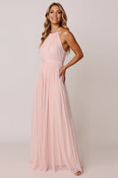 Load image into Gallery viewer, Candy Pink A Line Halter Pleated Long Bridesmaid Dress